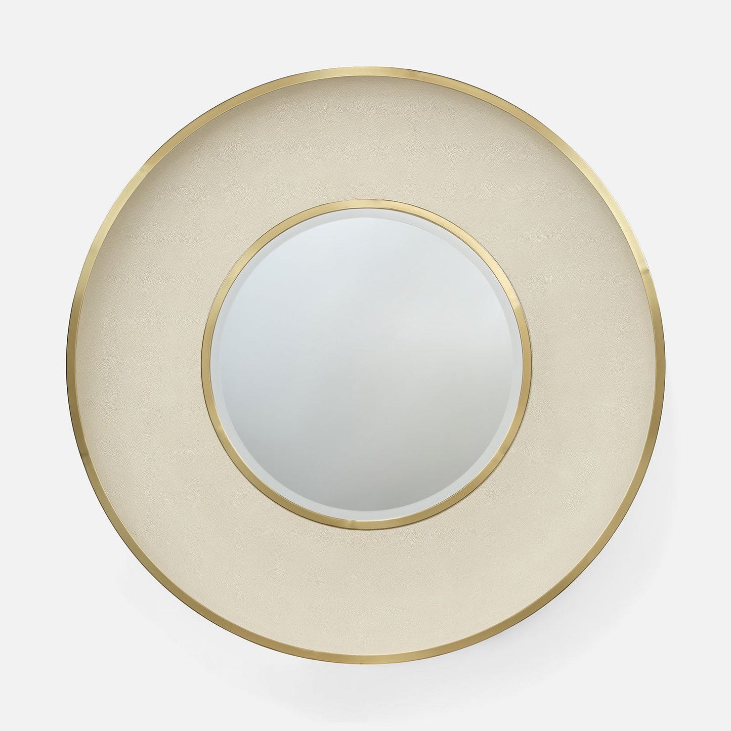 Round Concave Mirror in Snow Faux Shagreen + Brass