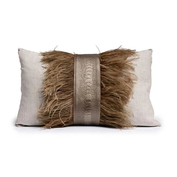 Old Gold Ostrich Trim Pillow