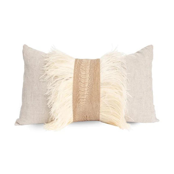 Stone Ostrich Trim Pillow