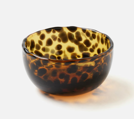 Hand-Blown Glass Pinch Bowl in Tortoise