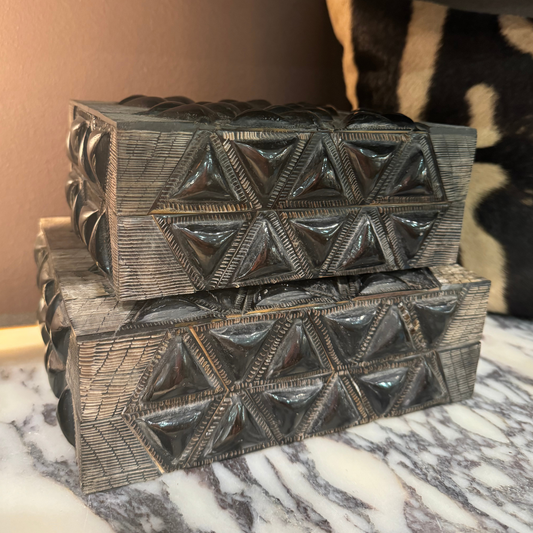 Medium Hand-Carved Box with Wood
