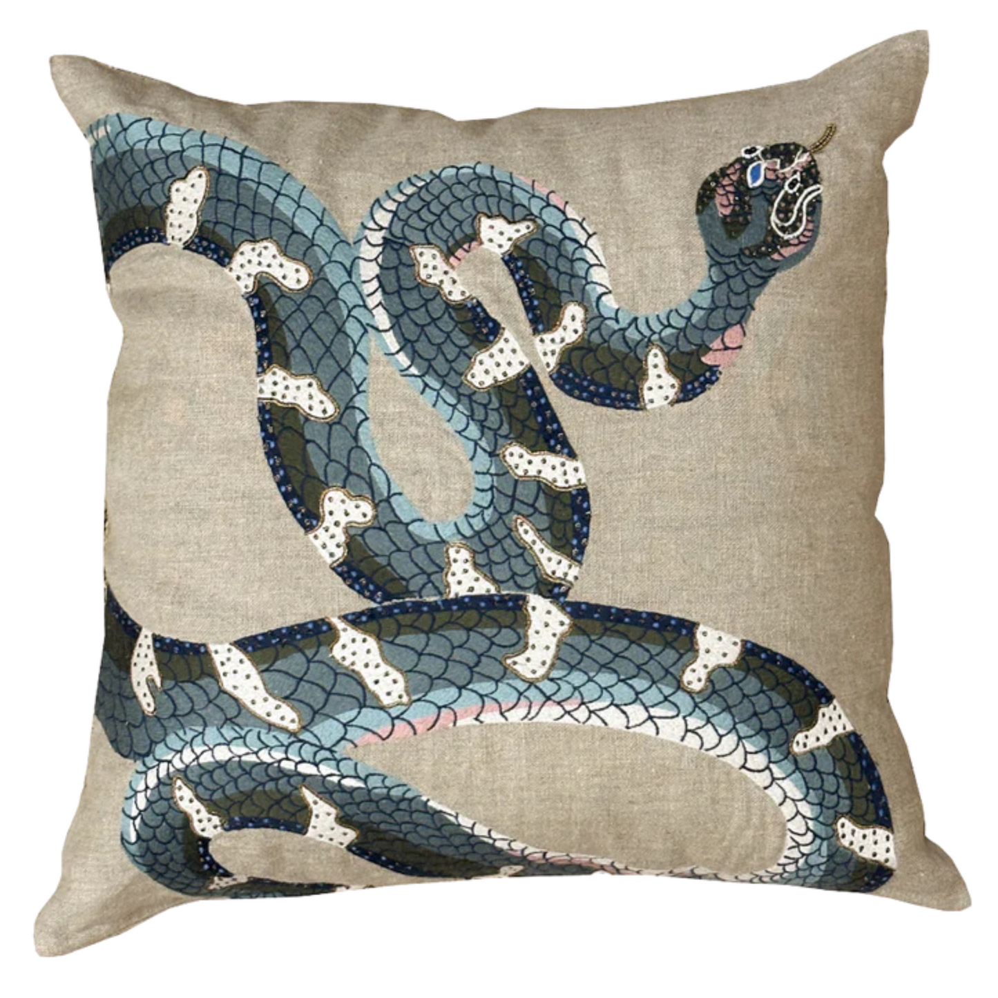 Slithering Snake Linen Pillow