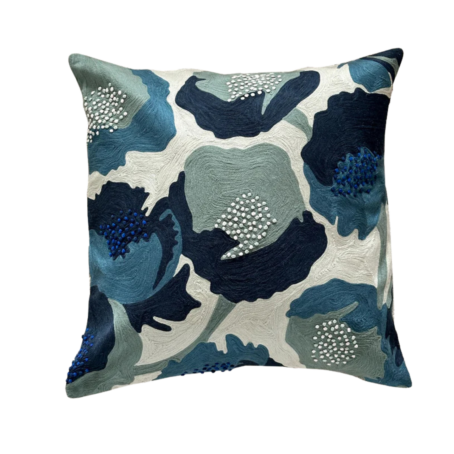 Blue Floral Embroidered Pillow