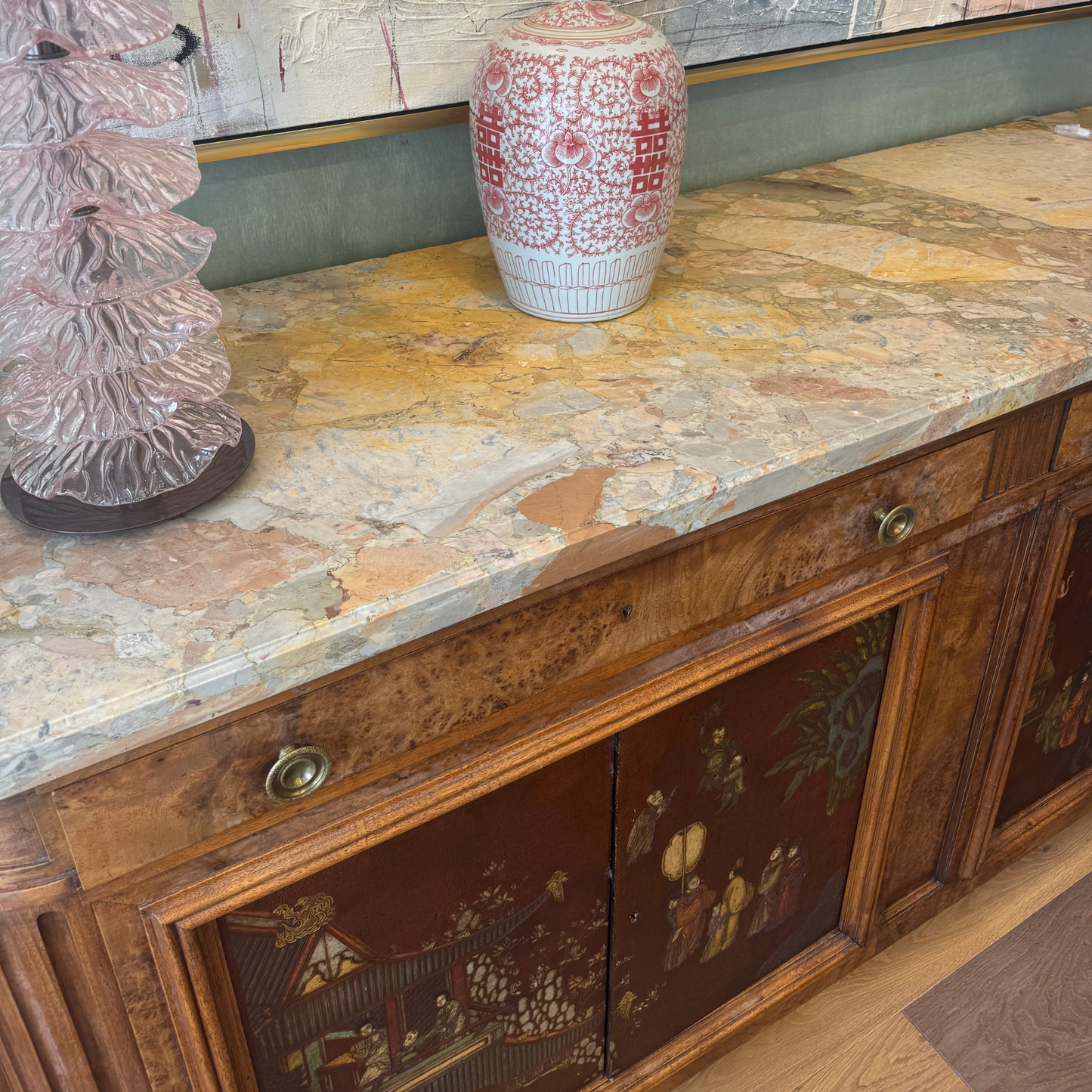 Marble Top Chinoiserie Sideboard