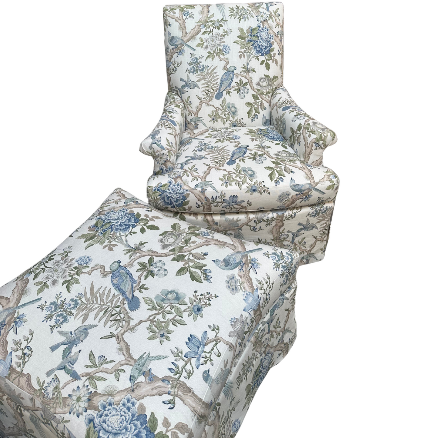 Blue Birds Skirted Swivel Club Chair