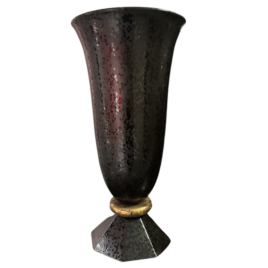 Pair of 20th Century Italian Black and Gold Glazed Pottery Torchiere Table Lamps