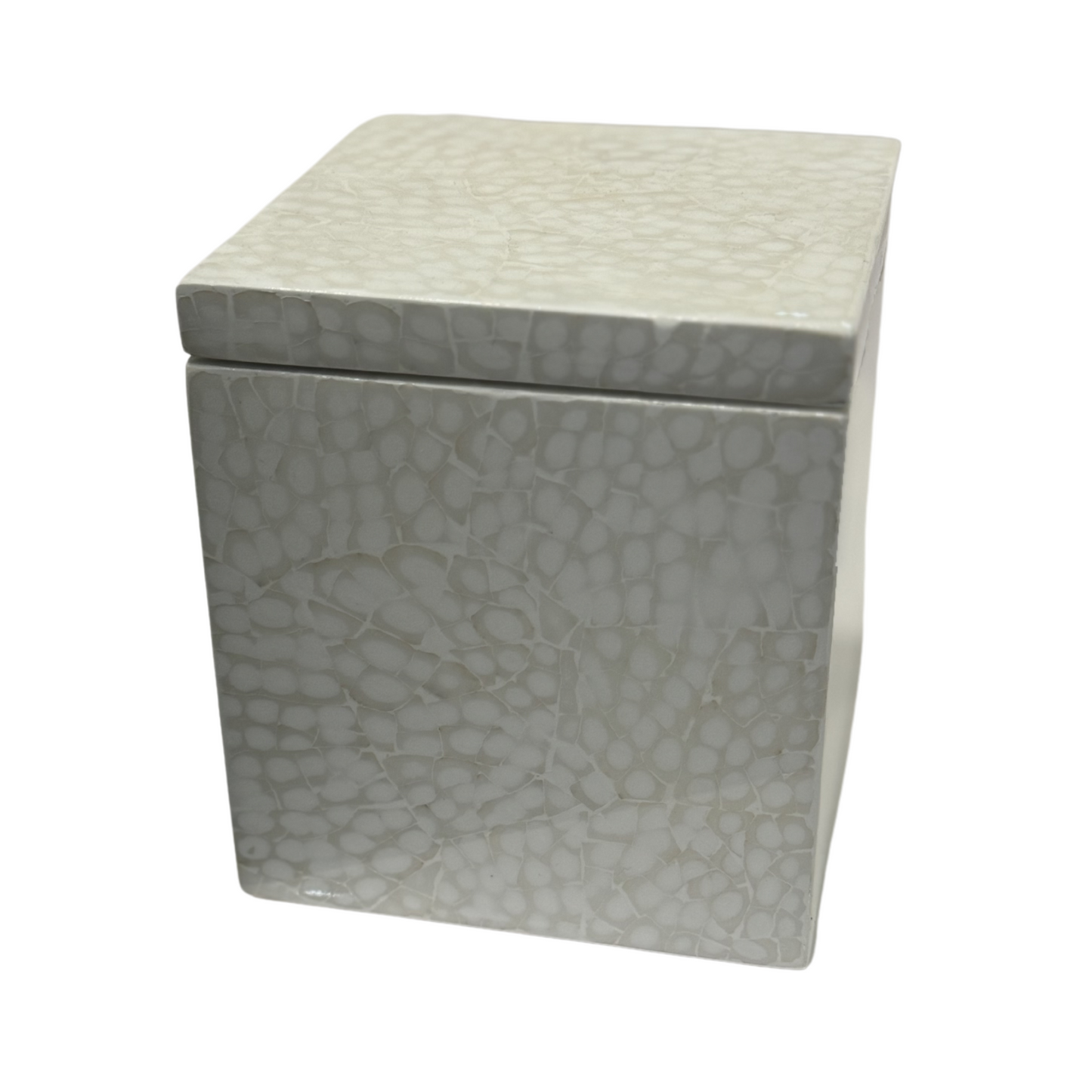Canister in White Lacquered Crushed Eggshell Finish