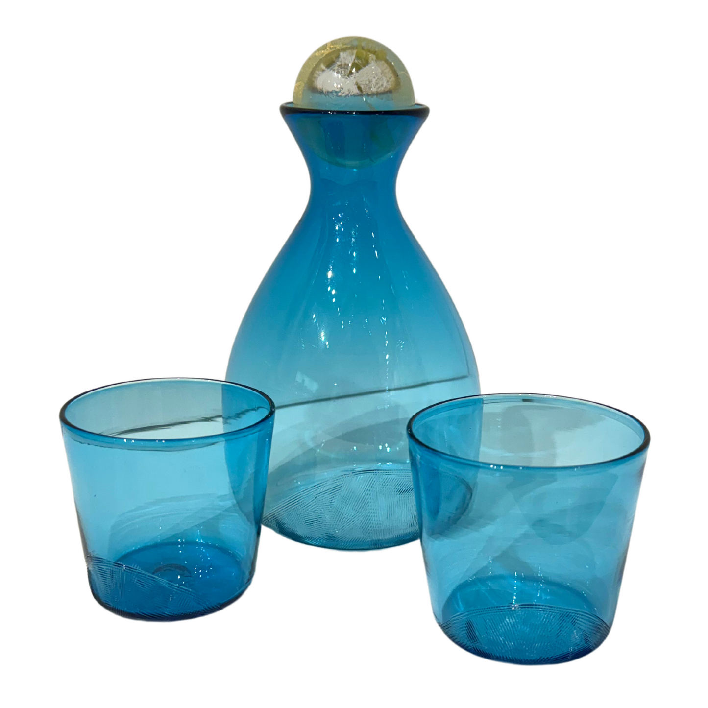 Hand Blown Glasses, Set of 4, Aqua