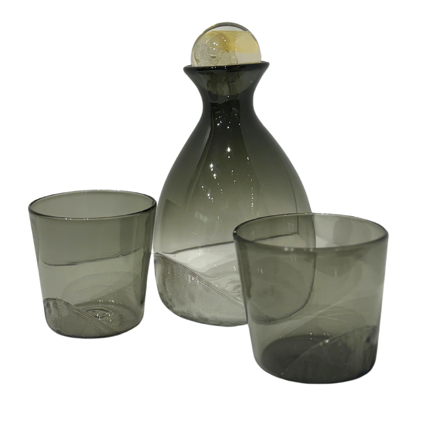 Hand Blown Decanter with Gold Orb Stopper, Gray