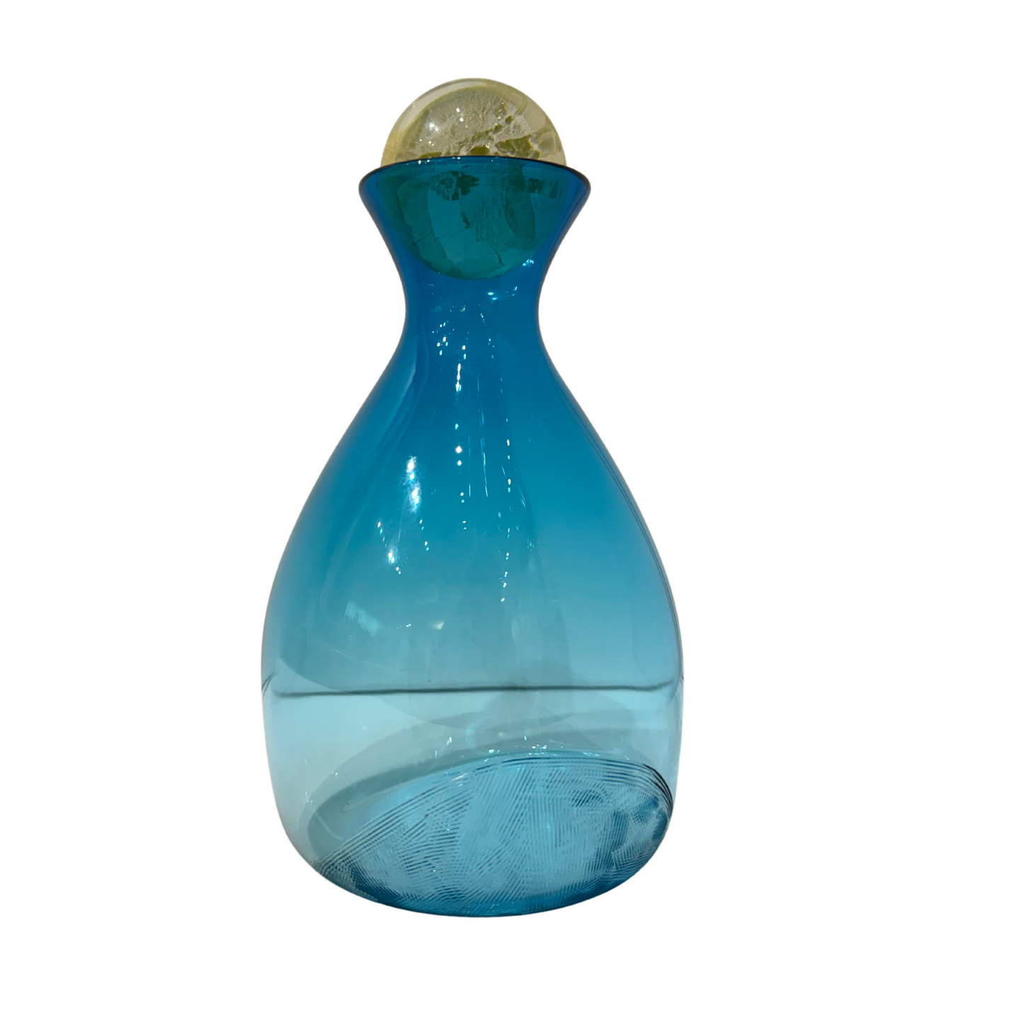 Hand Blown Decanter with Gold Orb Stopper, Aqua