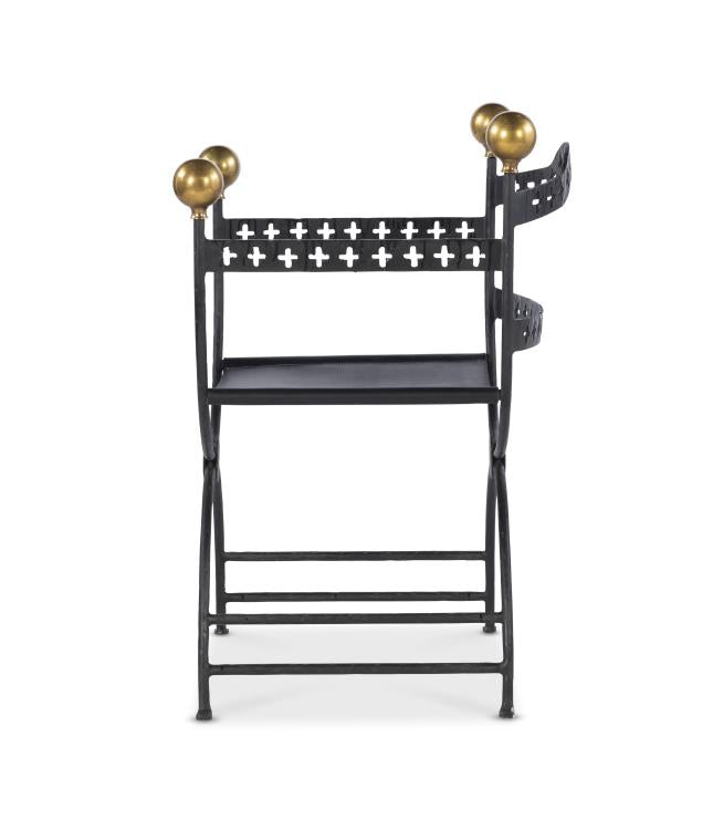 Savonarola Iron and Brass Chair with a Leather Seat