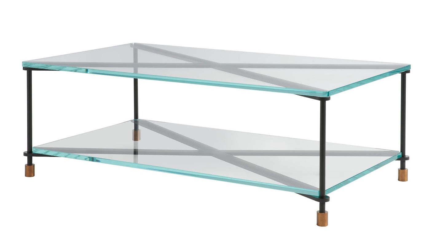 Campaign Cocktail Table, Metal + Glass