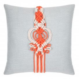 Outdoor Throw Pillow with Hot Orange Macrame Detail