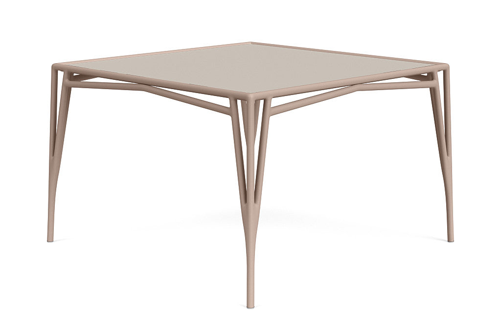 Square Aluminum Outdoor Dining Table in Blush + Chalk