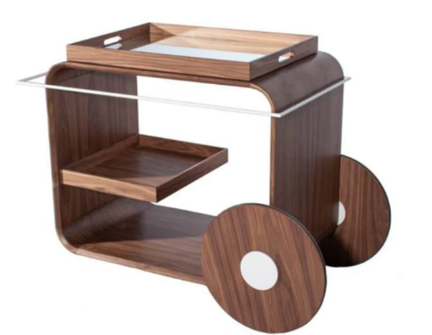 Walnut Bar Cart On Wheels