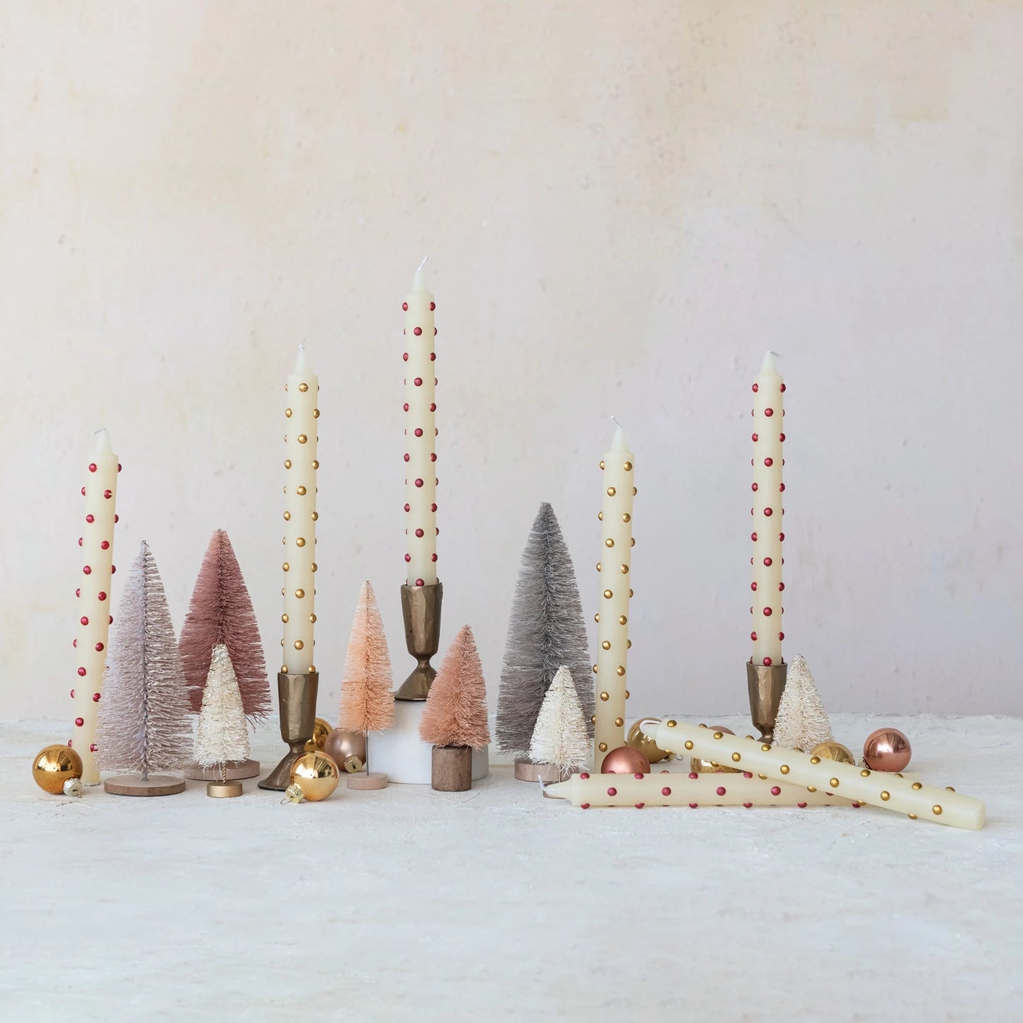 Unscented Taper Candles with Red 3D Dots, Set of 2