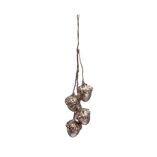 Glitter and Sequin Acorns Hanging with Jute Rope