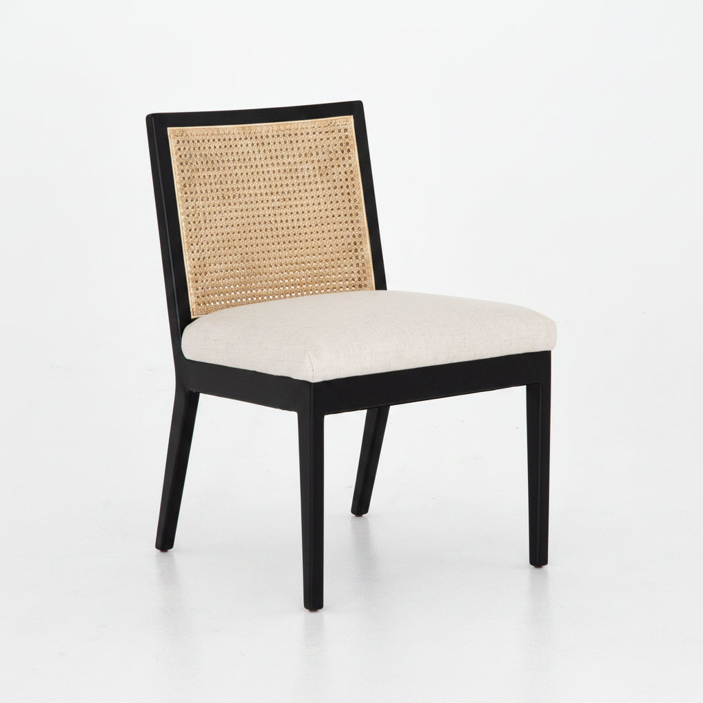 Cane Back Black Dining Chairs with High Performance Linen Seat