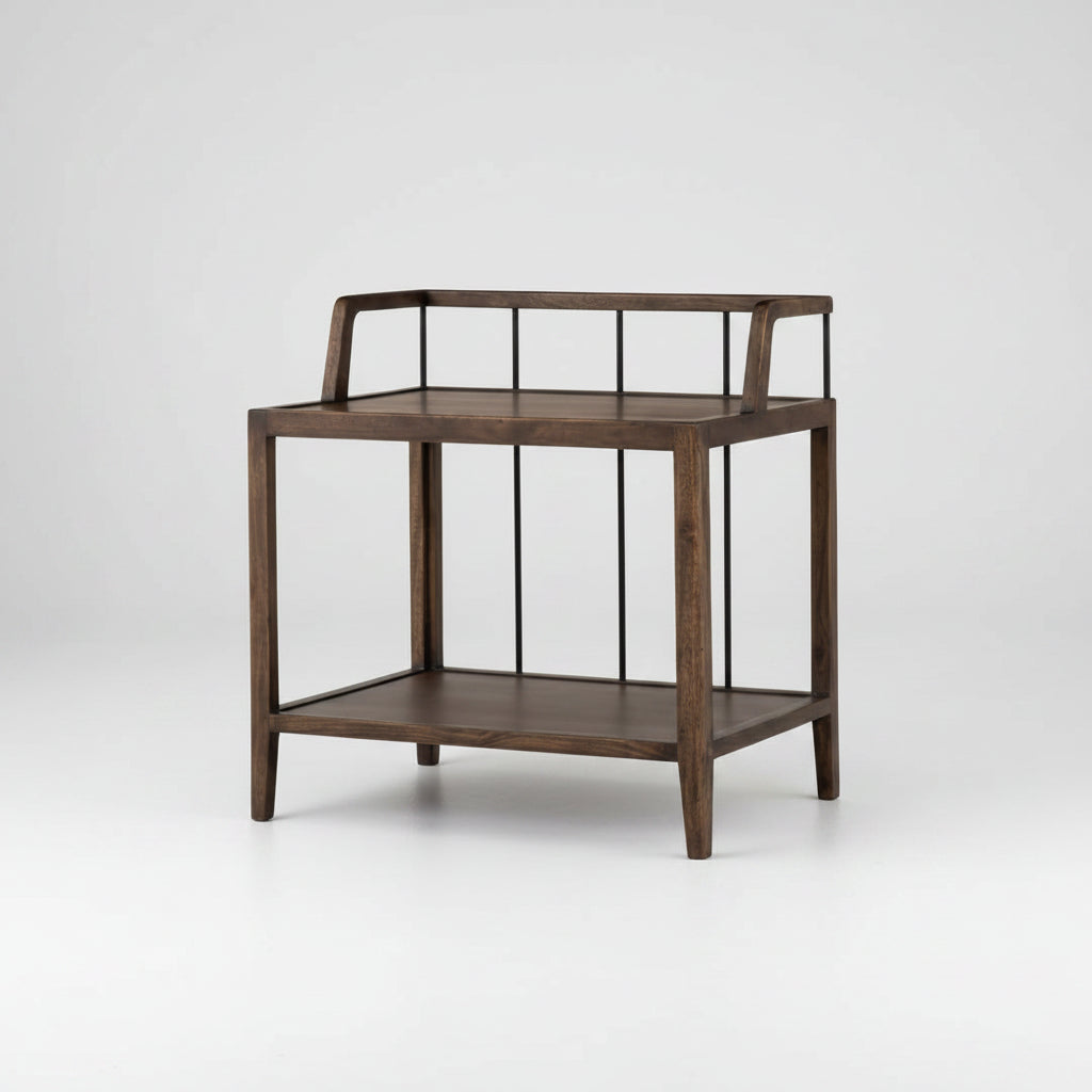 Iron + Mango Wood Night Stand in Pecan Finish