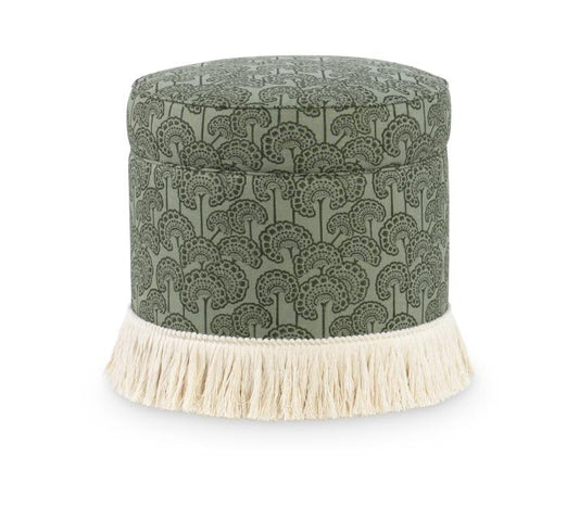 Pink Shrimp Swivel Ottoman with Cream Fringe