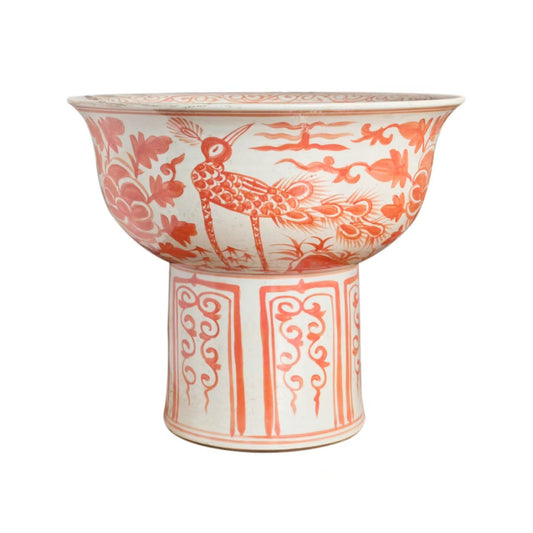 Tall Orange Crane Serving Bowl