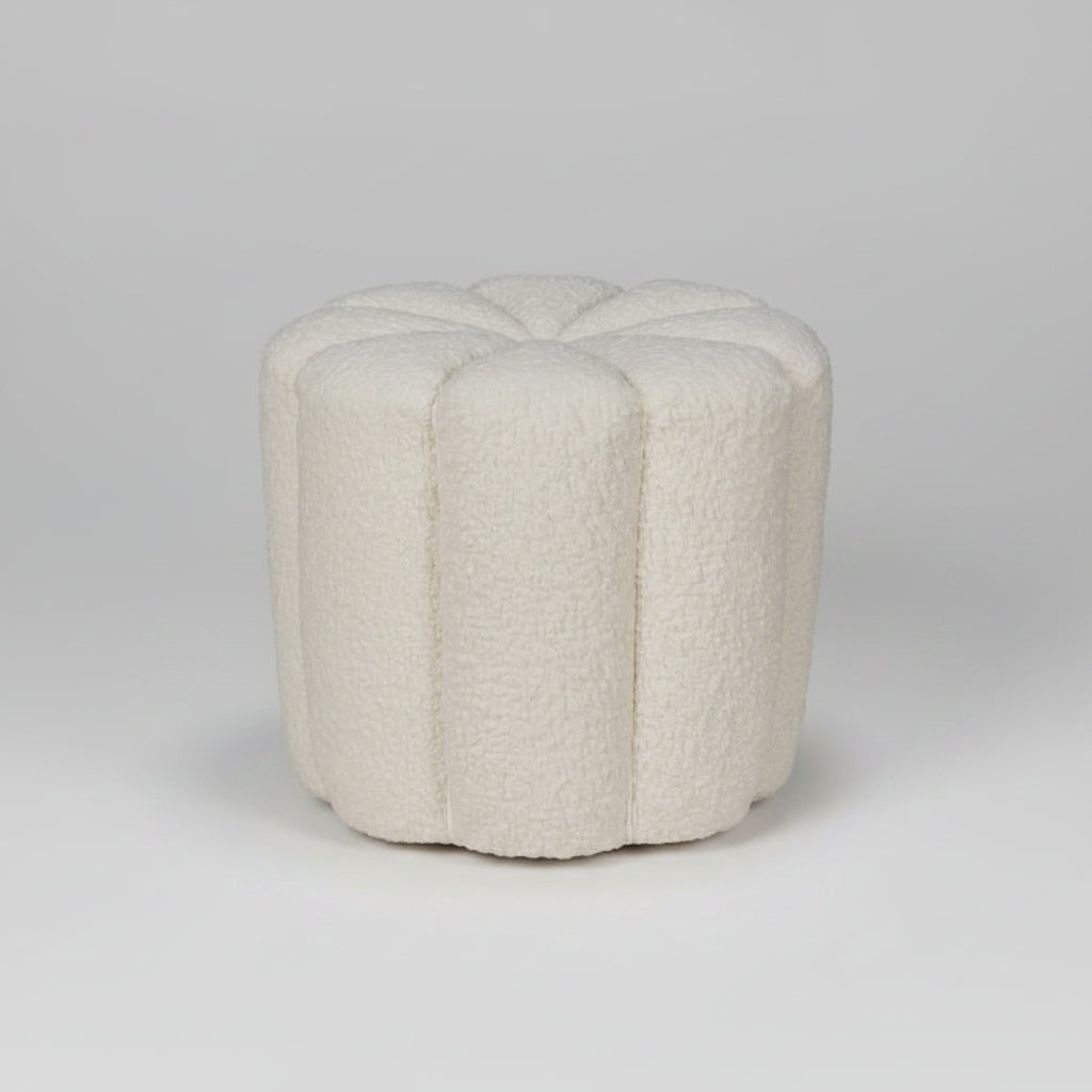 Petal Ottoman in Off-White Boucle