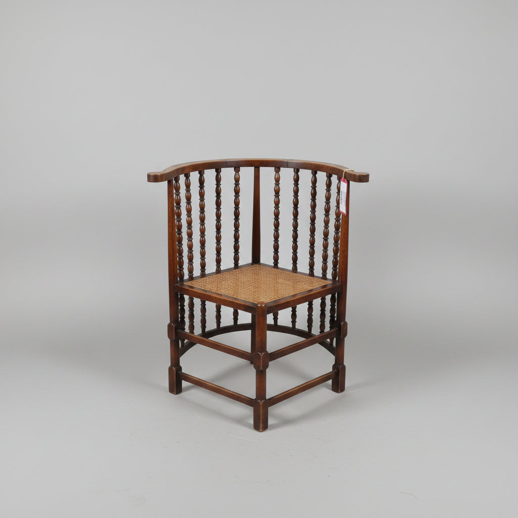 Antique Bobbin Corner Chair with Rattan Seat
