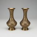 Pair of Chased Shaft Neck Brass Vases