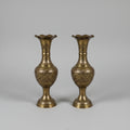 Pair of Chased Shaft Neck Brass Trumpet Vases