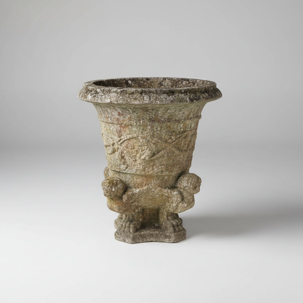 Antique Concrete Urn with Claw Feet, 1920's