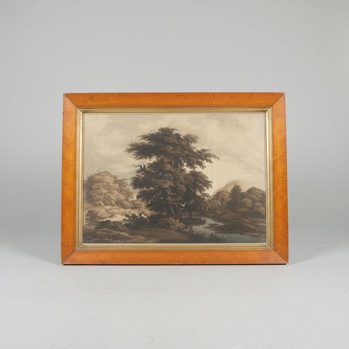 Antique Framed Square Lithographs, Pair
