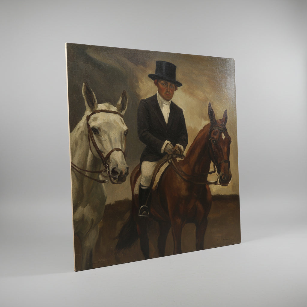 Oil Painting of a Horse with a Rider