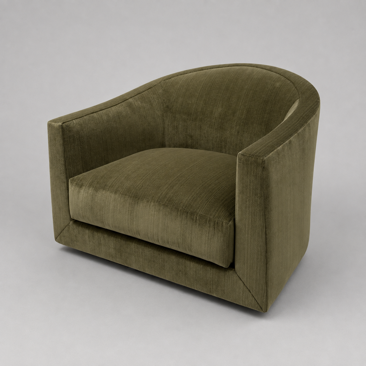 Curved Moss Velvet Swivel Chair