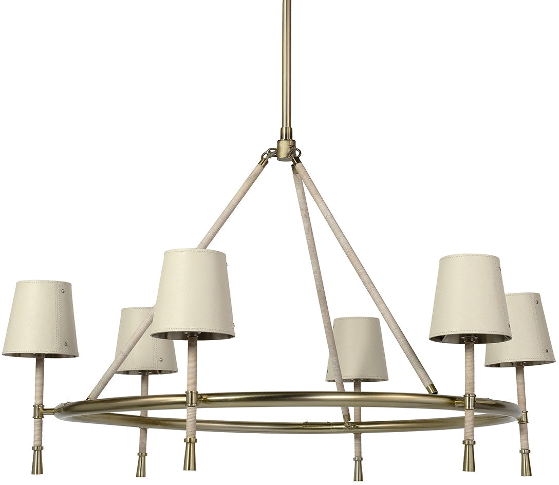 Cream Leather and Champagne Brass Chandelier