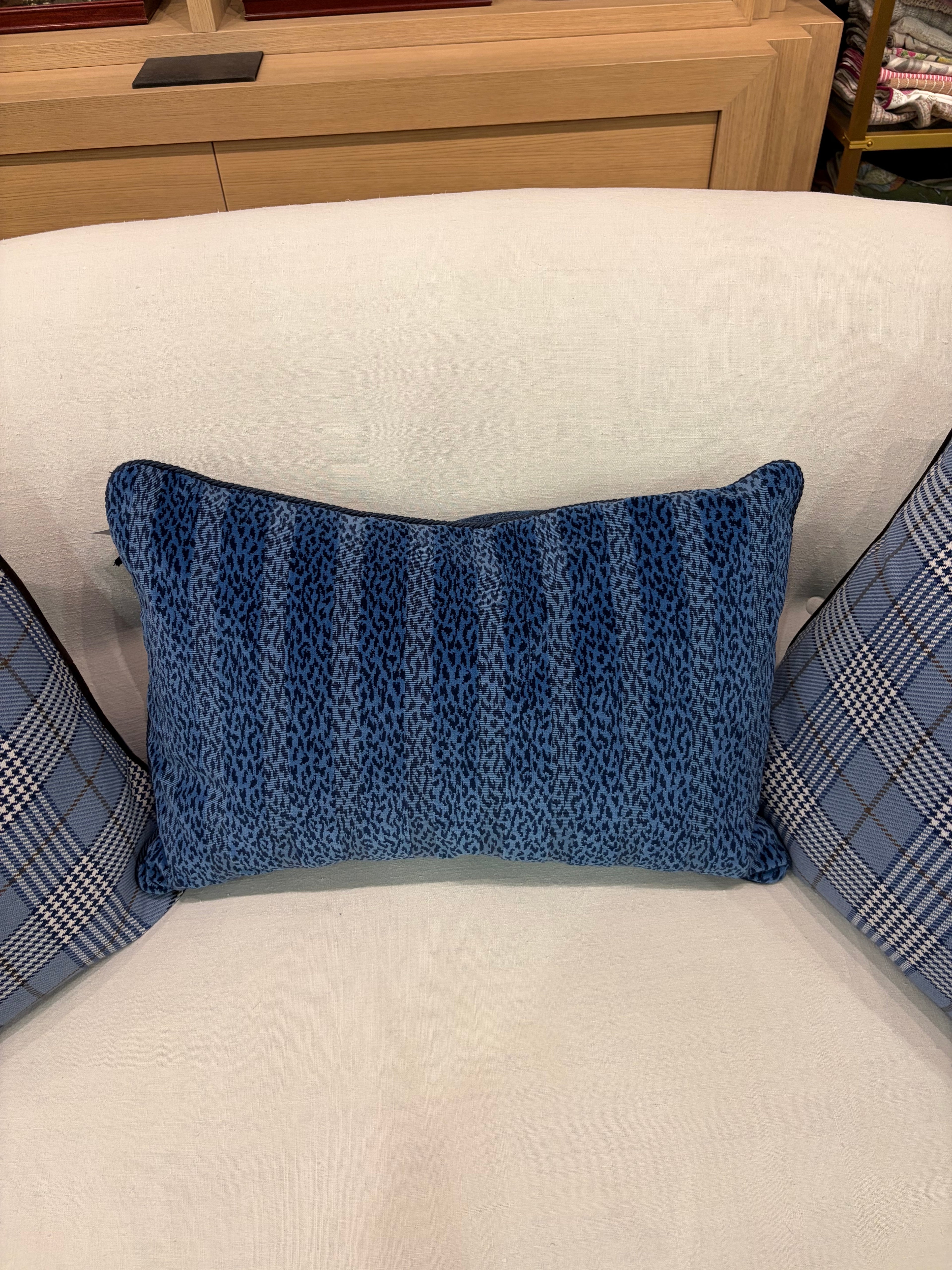 Blue Animal Print Velvet Lumbar