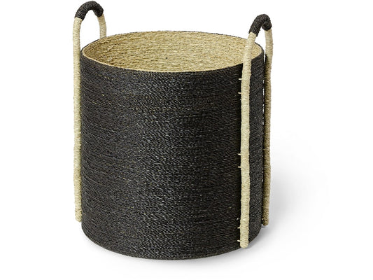 Black + Natural Hand-Woven Seagrass Basket, Tall