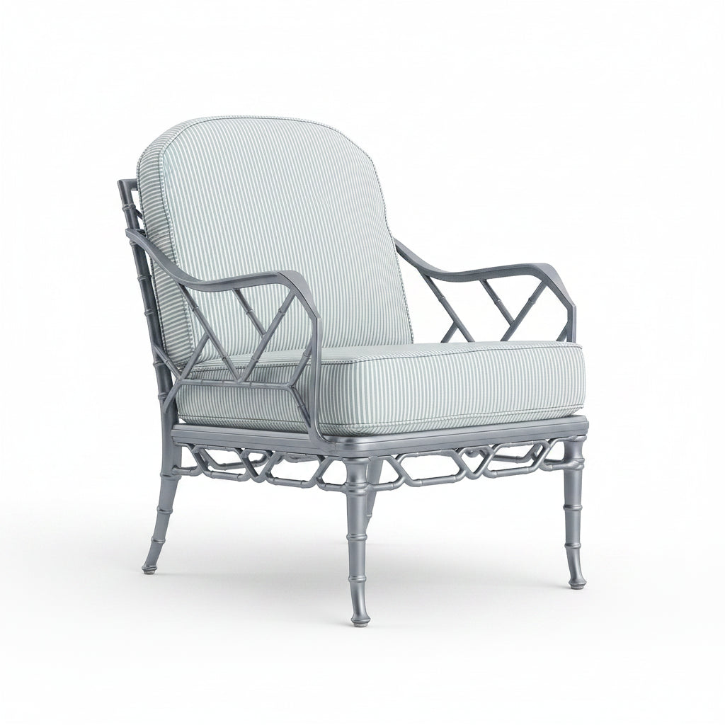 Artic Blue Bamboo Patterned Outdoor Lounge Chair