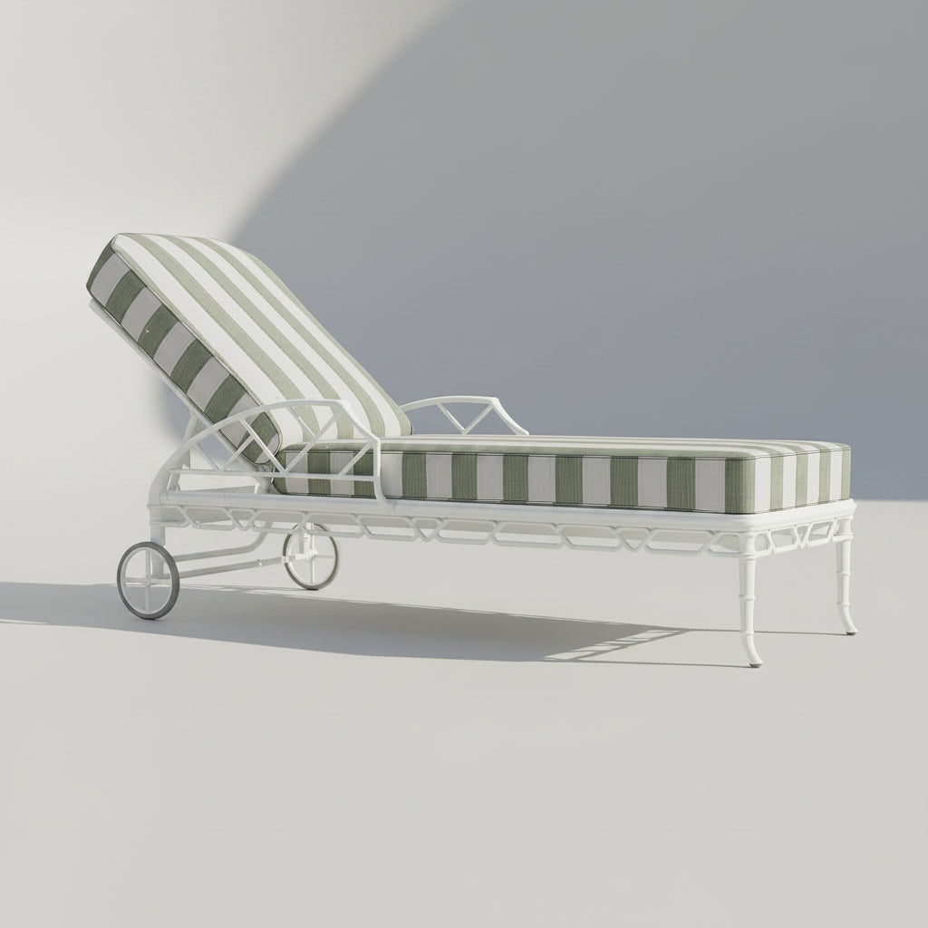 Forrest Striped Bamboo Patterned Outdoor Adjustable Chaise with Wheels