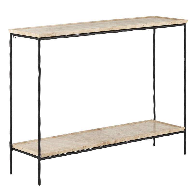 Forged Iron Console Table with an Unpolished Travertine Top