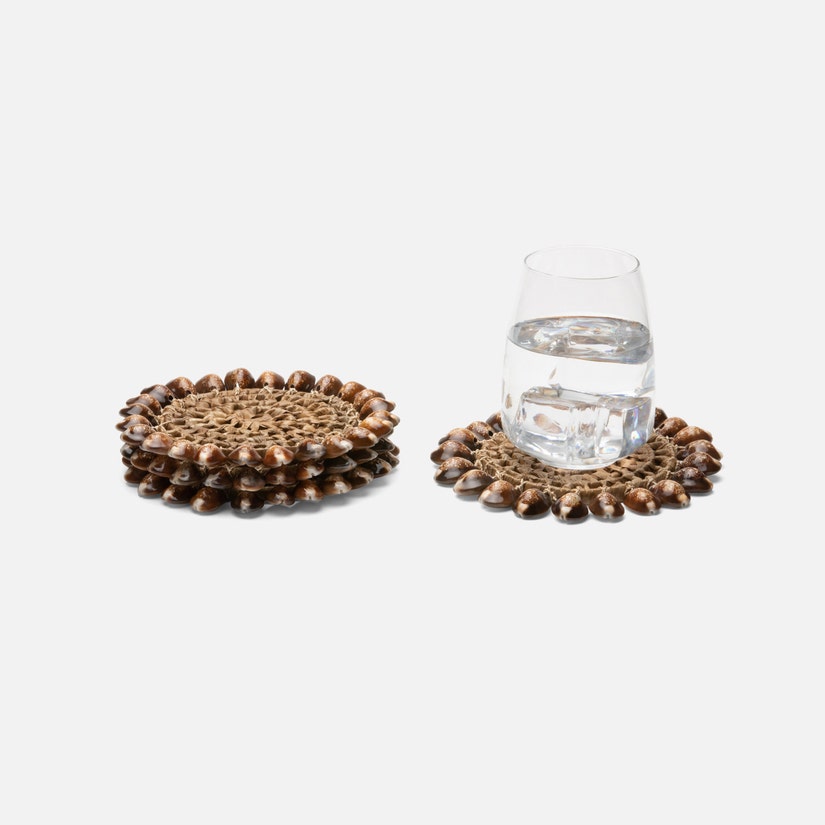 Woven Cowrie Shell Coaster, Set of 4