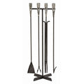 Black Waxed Iron Fireplace Tool Set with Polished Aluminum Handles