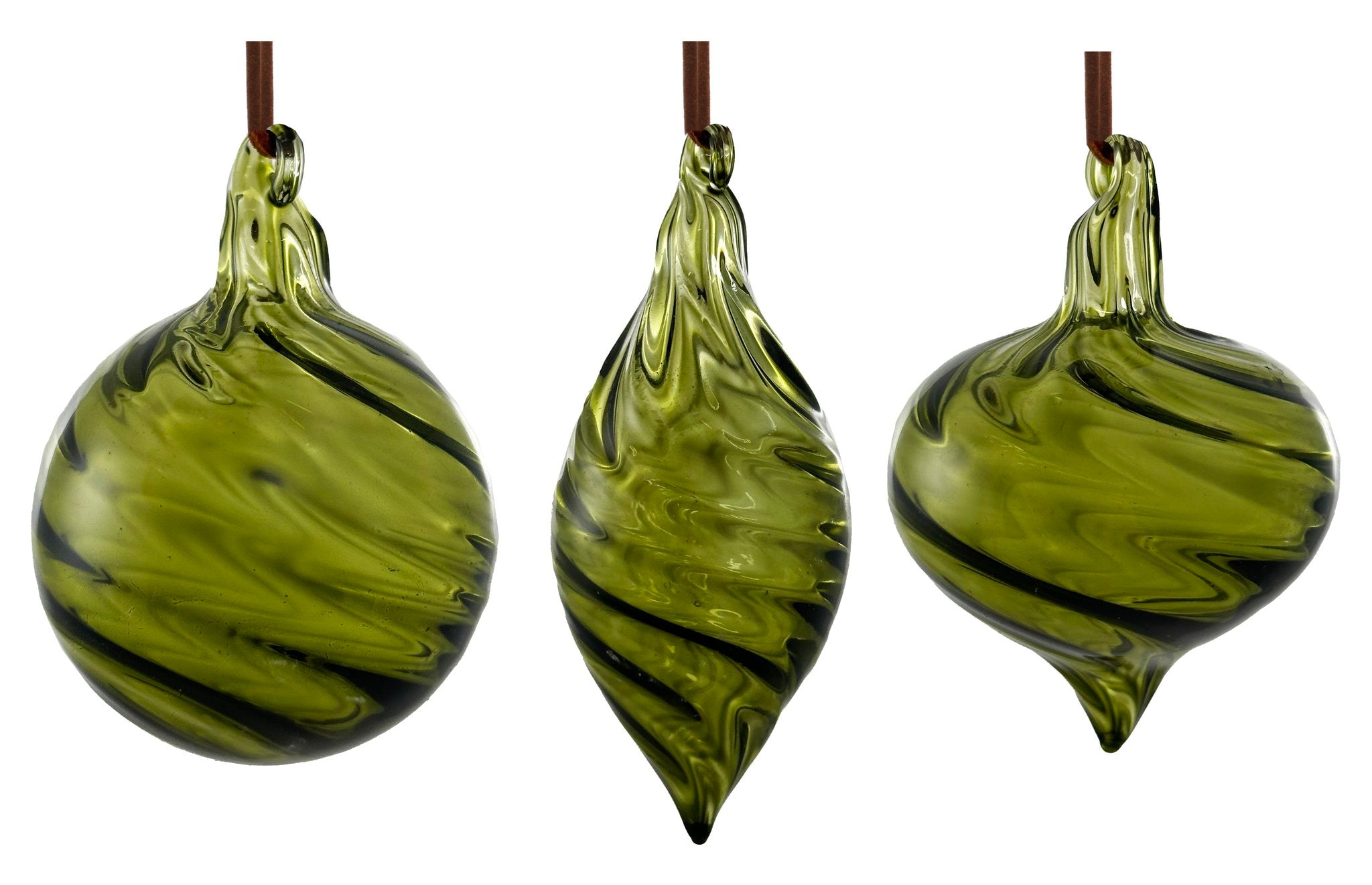 Assorted Olive Green Glass Ornaments, 2.5"
