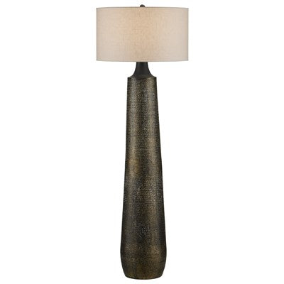 Hammered Black + Gold Floor Lamp + Off-White Linen Shade