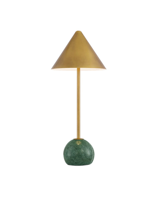 Brass and Green Marble Globe Cordless Lamp