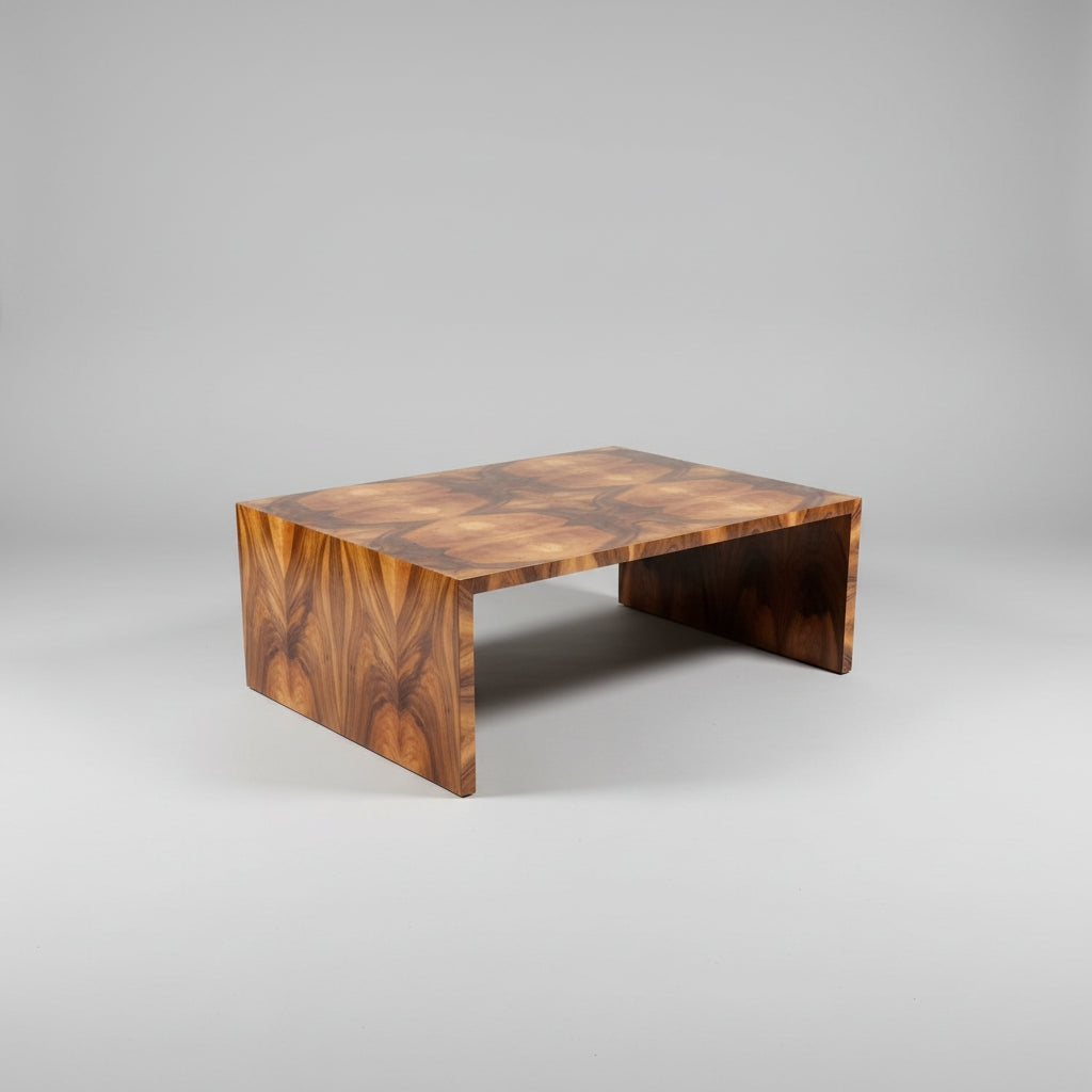 Feathered Walnut Waterfall Cocktail Table