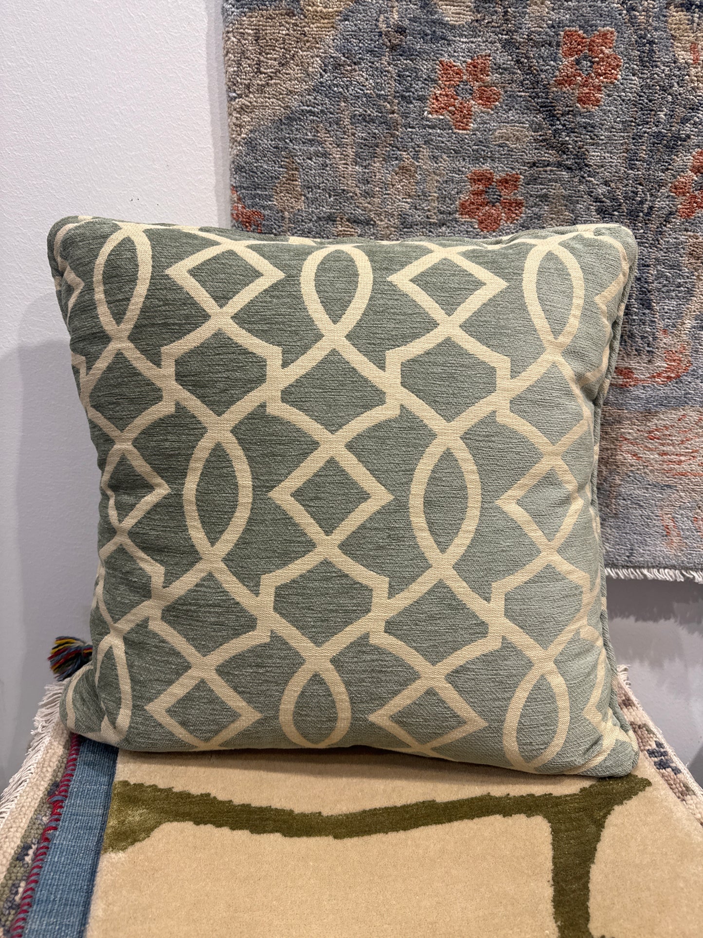 Teal and Cream Pillow