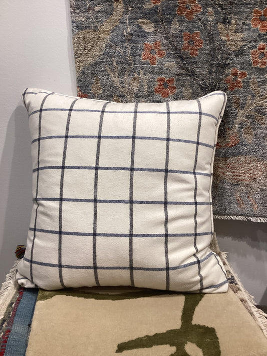 White and Blue Wool Plaid Pillow
