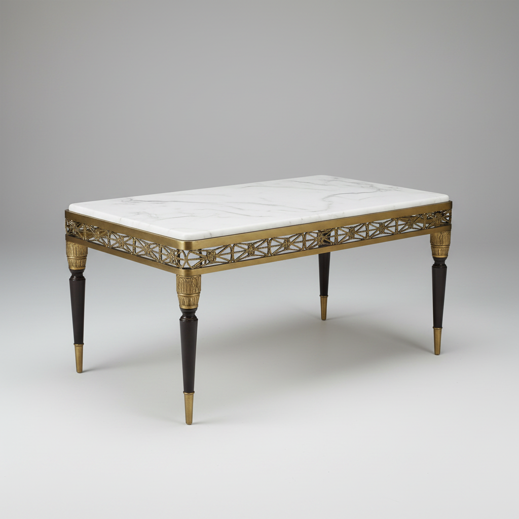 Antique Italian Brass and Marble Cocktail Table
