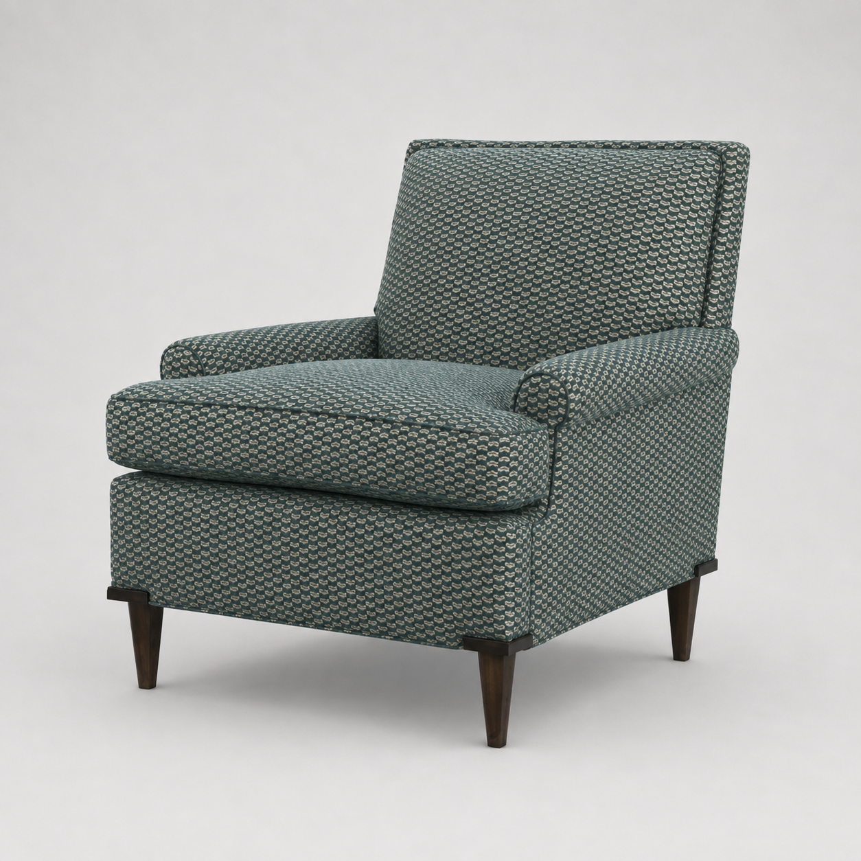 Rolled Arm Lounge Chair in Loopy Teal Texture