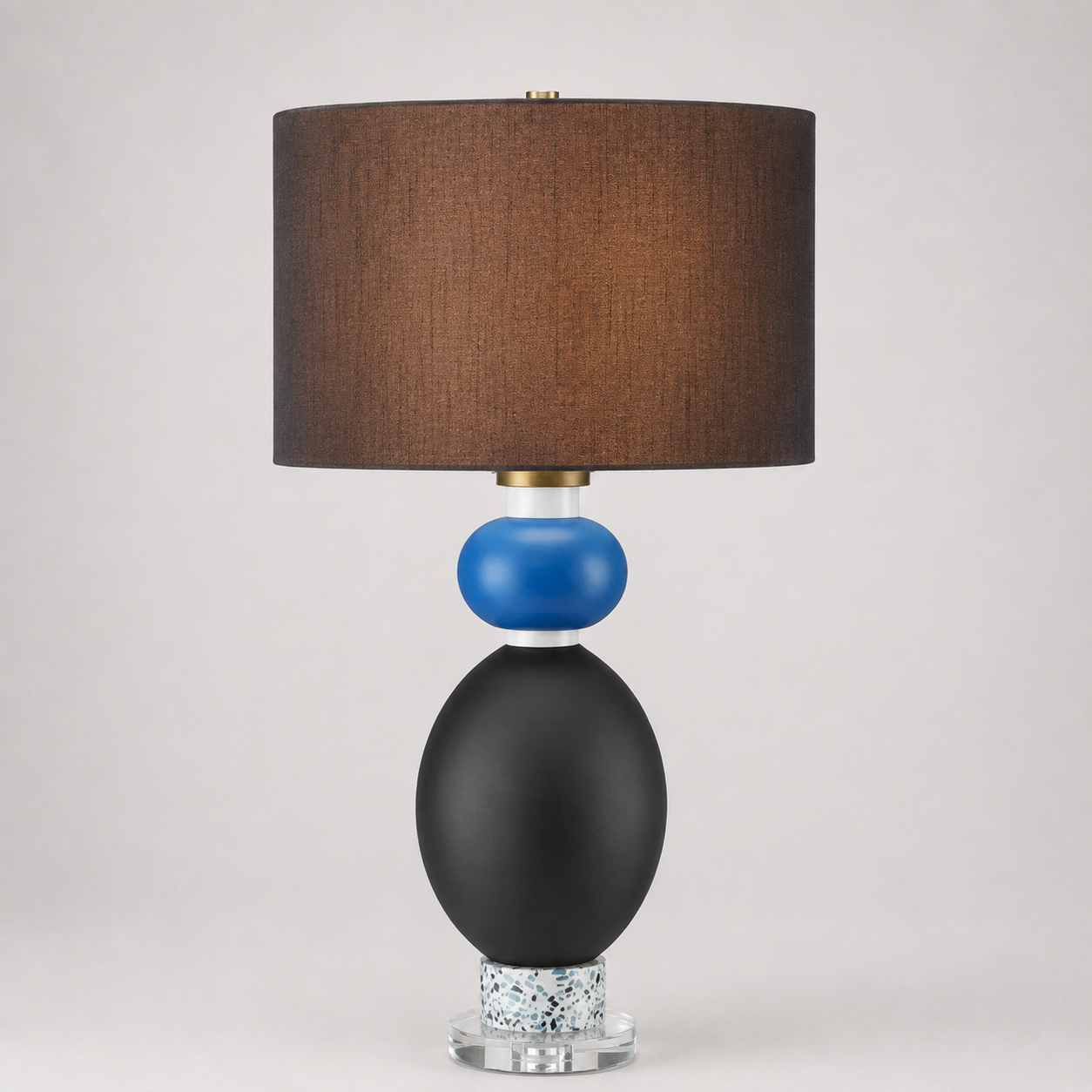 Optic Glass Lamp in Black + Blue with Black Drum Shade